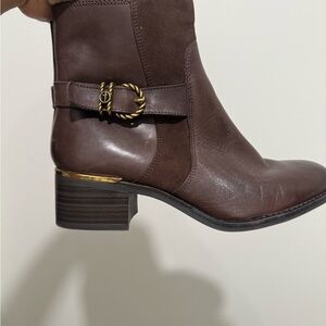 Brown Heeled Boots with Decorative Buckle